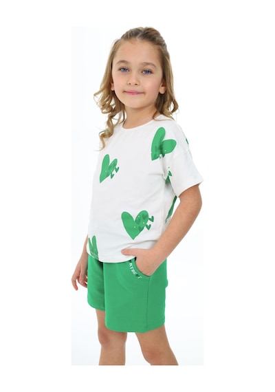 Toontoy Kids Toontoy Kız Çocuk Baskılı Şortlu Takım Çimen Yeşili