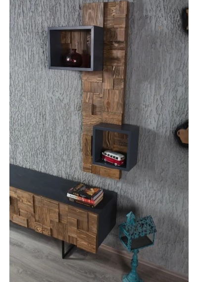 Puzzle 2 Parçalı Tv Ünitesi Doğal Ladin Ahşap