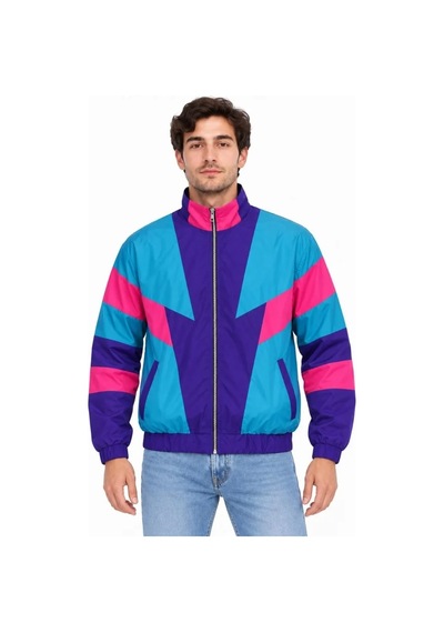Veraura Lifestyle Erkek 80 Ler Retro Wintage Dijital Baskılı Fermuarlı Rüzgar Kesici Mevsimlik Ceket Çok Renkli