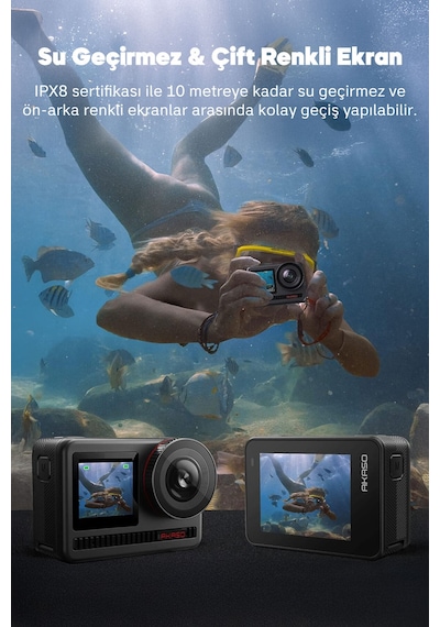 Akaso Brave 8 4K 60fps Aksiyon Kamera ve Süper Aksesuar Seti (Akaso Türkiye 2 Yıl Garantili)
