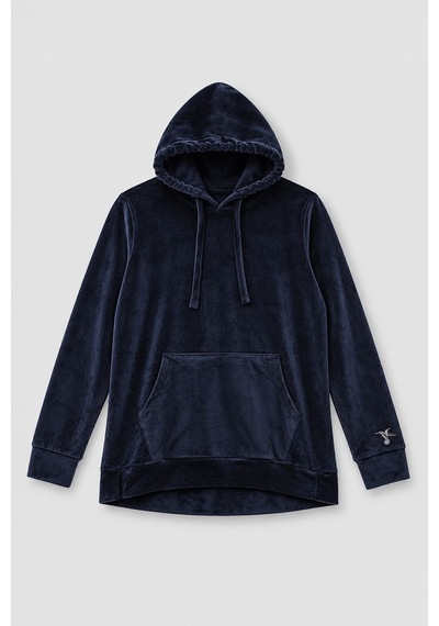 Markapia Kadın Kapüşonlu Cepli Yumuşak Kadife Dokulu Sweatshirt Lacivert