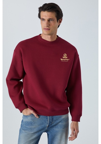 Grımelange SINNER Erkek Yumuşacık Kumaşlı Bordo Sweatshirt