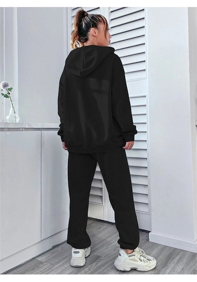 Carlson Eşofman Takımı Sweatshirt Jogger - Siyah Baskılı Oversize Şardonlu Kapüşonlu Siyah Carlson Eşofman Takımı Sweatshirt Jogger - Siyah Baskılı Oversize Şardonlu Kapüşonlu Siyah