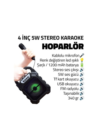 Upway Şarjlı Mikrofonlu Led Işıklı Bluetooth Hoparlör - Usb-aux-tf Kart-fm Radyo