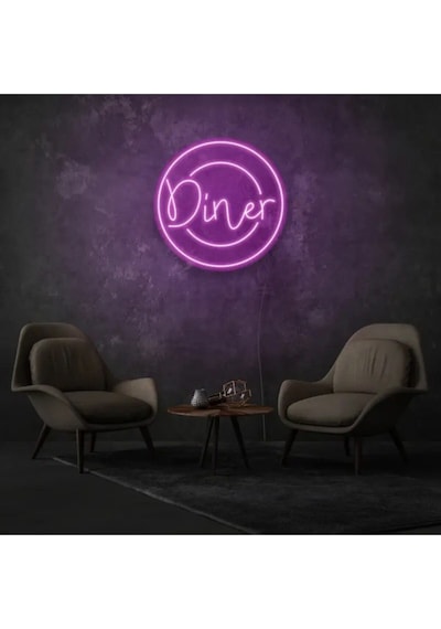 Restoranlara Özel Diner Yazılı Neon Tabela Pembe