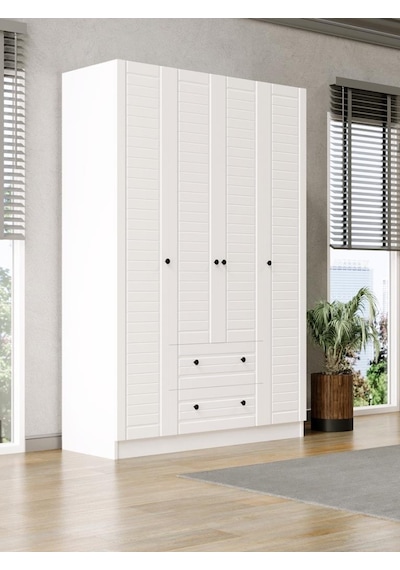 Kuzeylife Elegante Modern Tasarımlı Membran Kapaklı 4 Kapılı Gardırop (52 cm Derinlik)