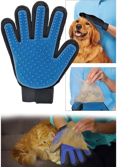 Glipet Kedi Köpek Tüy Toplama Eldiveni Mavi