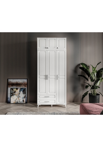 GuneyStore Gözde 3 Kapaklı Yüklüklü Komple MDF Beyaz Gardırop