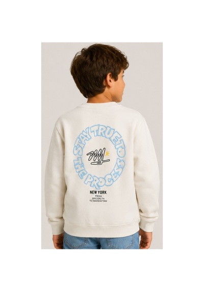 İrem Çocuk Giyim Erkek Çocuk Önü Arkası Stay True Yazı Desenli Ekru Sweatshirt Ekru