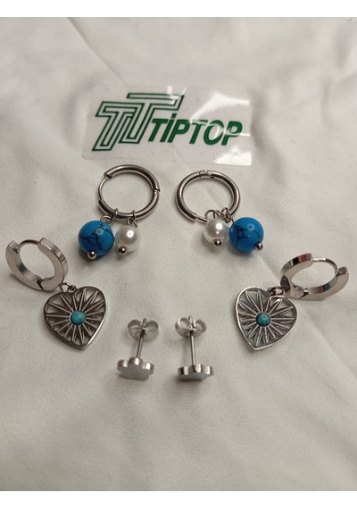 Tiptop/ Gümüş Renk 6'lı Küpe - Gümüş Renk 6'lı Halka Küpe Set Gümüş