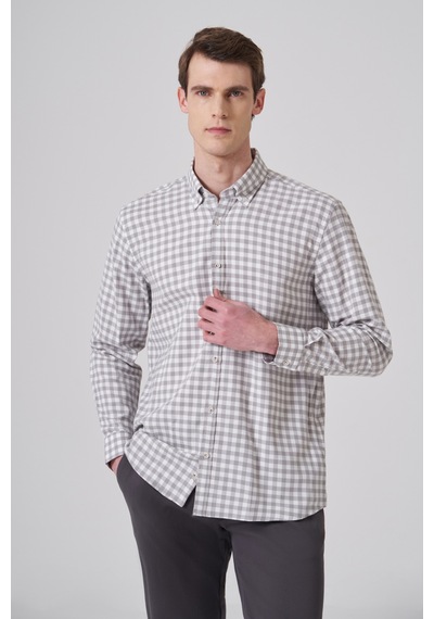 Morven Erkek Gri Pamuk Trend Kareli Regular Fit Düğmeli Yaka Gömlek 26ms004014100 Gri