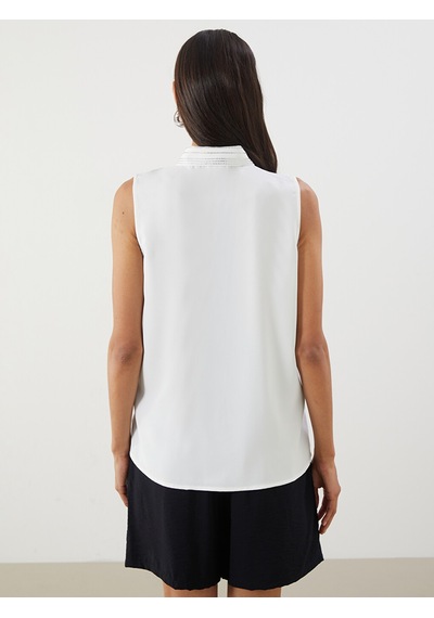 Lcwaıkıkı Classic Beyaz Regular Fit Taşlı Kadın Gömlek