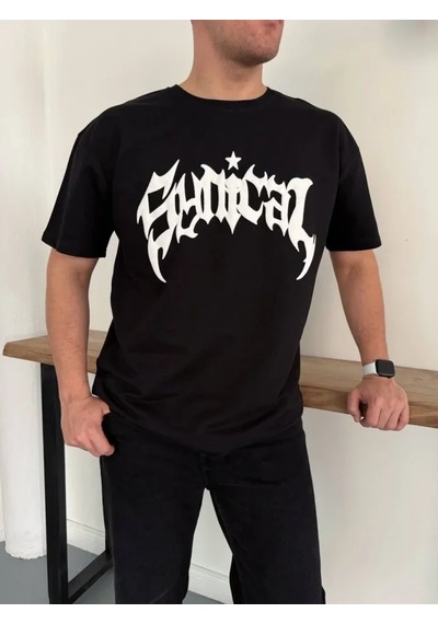 Zenna Tarz Erkek Bisiklet Yaka Ön Baskılı Kısa Kollu Tişört Streetwear Günlük Basic Pamuklu T-shirt - Siyah