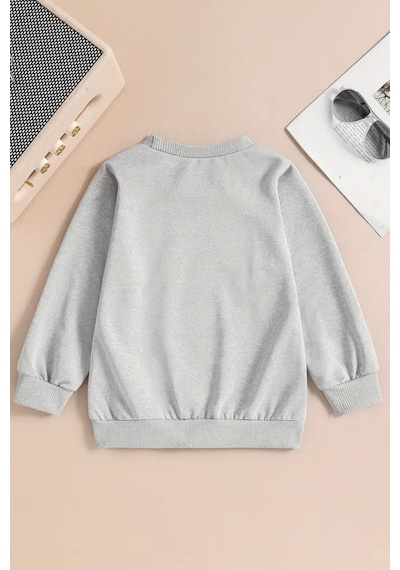 Unisex Maymun Baskılı Gri Bisiklet Yaka Sweatshirt-kışlık Şardonlu Kumaş Gri