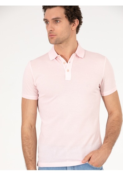 Pembe Polo Yaka Slim Fit Basic Merserize T-shirt