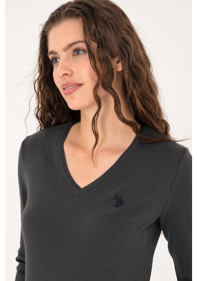 U.S. Polo Assn. Kadın Antrasit V Yaka Basic Kazak 50313590-VR006