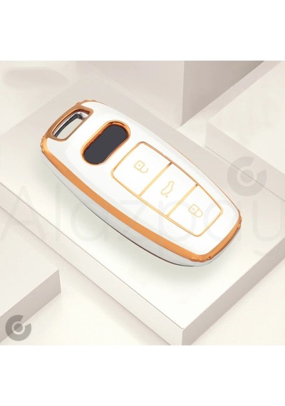 Audi A3 A4 A6 A7 A8 & B9 C8 4k D5 & S7 S8 & Q7 Q8 & E-tron Gold Kenar Tpu Anahtar Kılıfı Beyaz