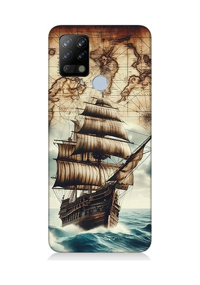 Tecno Pova Uyumlu Haritada Yelkenli Macera Desenli Silikon Kılıf Çok Renkli