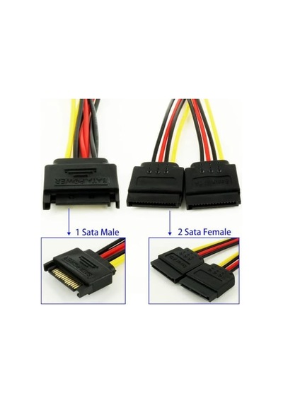 Sata Çoklayıcı, 1 Erkek 2 Dişi 2 Port Çoklayıcı, 15 Pin, Sata Hdd Bağlantı Kablosu,