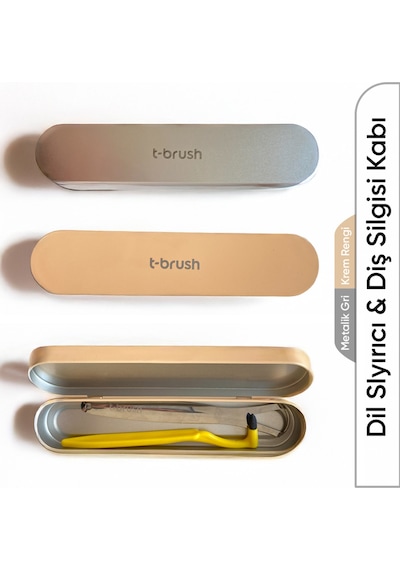 Tbrush Dil Sıyırıcı+Diş Silgisi+Metal Kap