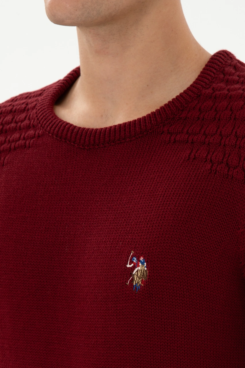 U.S. Polo Assn. Erkek Slim Fit Bisiklet Yaka Bordo Kazak 50314975-VR014