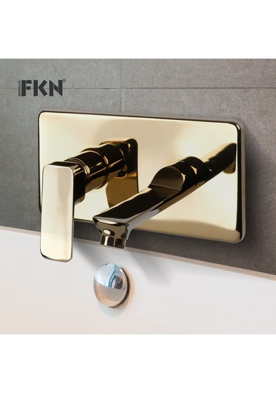 Fkn Ankastre Dikdörtgen Altın Lavabo Bataryası Altın