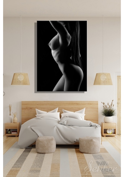 Siyah Beyaz Çıplak Kadın Model Sanatsal Fotoğraf Dikey Kanvas Tablo Tekli Ev Kafe Ofis 3137