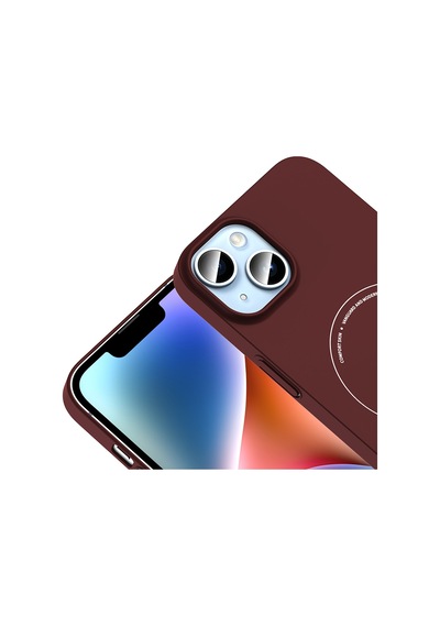 İphone 13 Kılıf M-safe Şarj Özellikli Kamera Korumalı Nvth Elio Sert Pc Kapak - Bordo