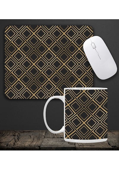 Kareli Kupa & Siyah-gold Renk Kareli Mouse Pad 23x19cm Fare Altlığı Kaydırmaz Taban De583 Ofis Hediy Mousepad