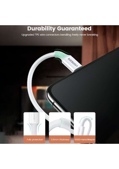 Ugreen Apple iPhone Uyumlu Lightning 2.4A Data Ve Şarj Kablosu 1 Metre