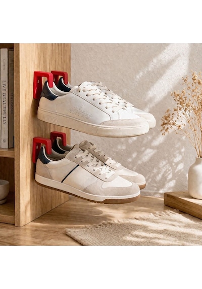 Duvar Tipi Ayakkabı Askısı 2 Li Set Sneaker Duvar Rafı Yer Kaplamayan Organizer Kırmızı