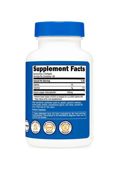 Chlorophyll 100mg 120 Softgels - Gluten-free, 60 Servings