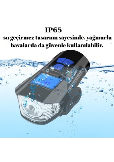 Lcd Ekran Şarjlı Bisiklet Işığı Hız Göstergeli Korna