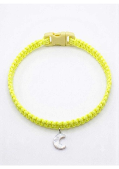 Sarı El Örgüsü Makrome Kedi Tasması 27 Cm - Ay Figürlü Charm Şık Kedi Boyun Tasması