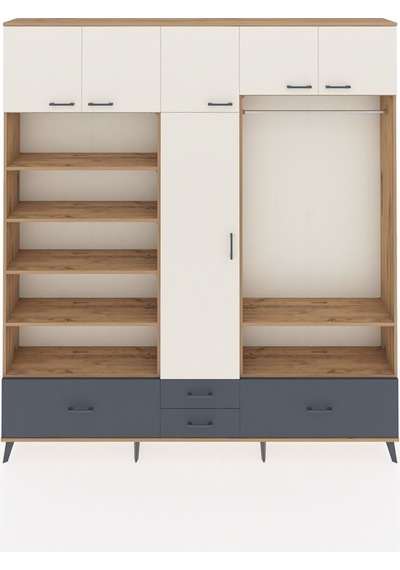 Arges Dolap 18 Raflı 4 Çekmeceli Tek Askılı 220x30x243 Çam-aytaşı/antrasit Aytası/antrasıt Arges Dolap 18 Raflı 4 Çekmeceli Tek Askılı 220x30x243 Çam-aytaşı/antrasit Aytası/antrasıt