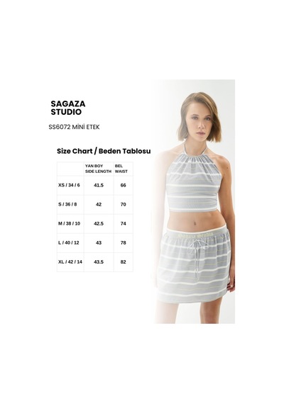 Sagaza Studio Ss6072 Beli Lastikli Bağlamalı Mini Etek Gri