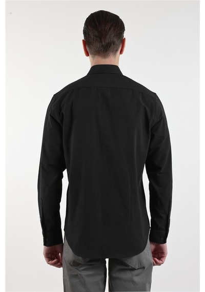İmza Siyah Oxford Düğmeli Yaka Uzun Kol Cepsiz Slim Fit Pamuklu Gömlek 1004260182