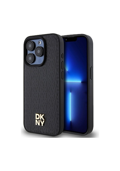 Apple Uyumlu iPhone 15 Pro Kılıf Dkny Lisanslı M-safe Şarj Özellikli 3d Yazılı Repeat Pattern Kapak Siyah