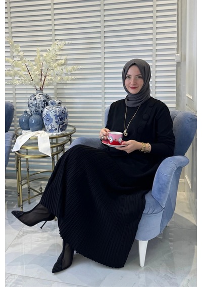 Rabia Şamlı Rana Triko Takım Siyah Normal