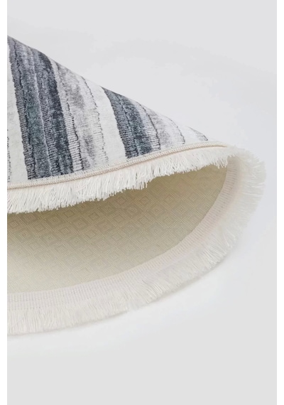 Halı Gri 9026 Cool Yıkanabilir Saçaklı Oval Kesme Ince Yolluk Kilim Salon Halısı Modeli