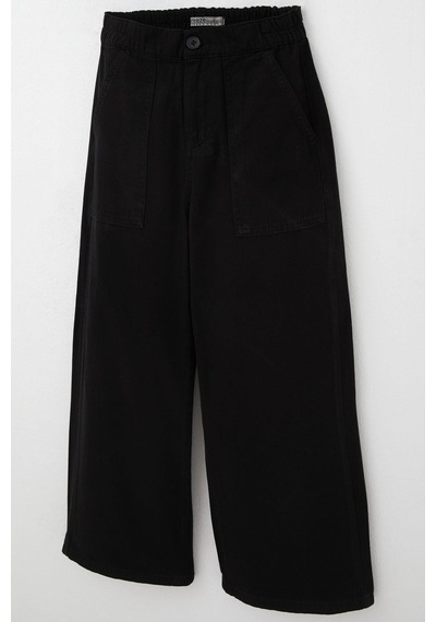 Breeze Kız Çocuk Gabardin Pantolon Geniş Paça Beli Lastikli 5-9 Yaş, Siyah Siyah