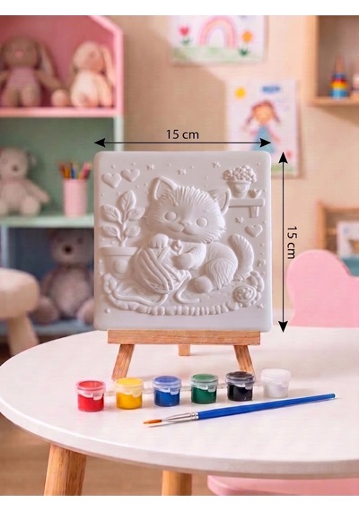 Kedi Figürlü 15x15 Taş Boyama Seti Çocuk Ve Yetişkin Hobi Seti