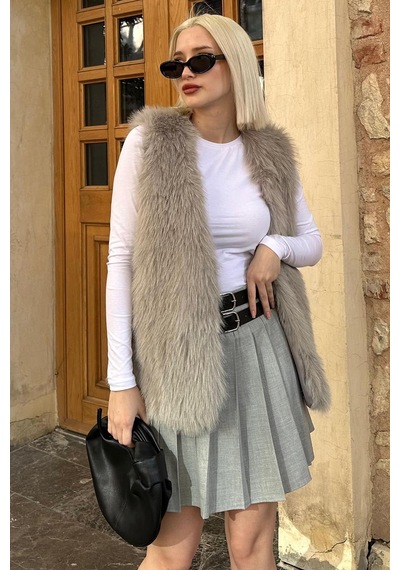 Madmext Gri Pileli İki Kemerli Kadın Etek Mg2246
