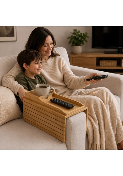 Bambu Koltuk Kolu Sehpası - Katlanabilir Koltuk Yanı Tepsi Çok Renkli