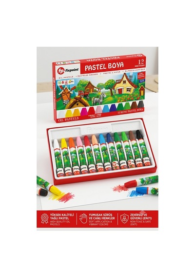 Pastel Boya 12 Renk 1 Paket Fixpoint Pastel Boya 12 Li Karton Kutulu Parlak Canlı Ve Örtücü Renkler Çok Renkli