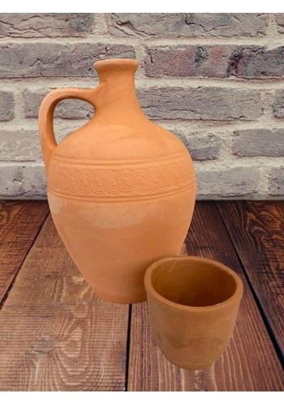 Toprak Testi Sırsız Bardaklı 25 Cm