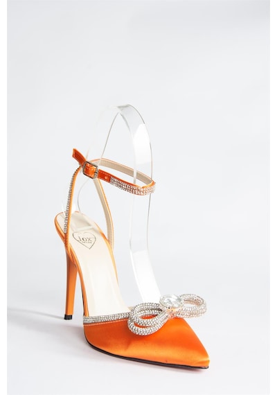 Fox Shoes Turuncu Saten Kumaş Taşlı Kadın Topuklu Ayakkabı K654051204 Turuncu