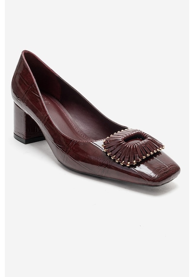 Luvishoes Velora Bordo Baskılı Tokalı Kadın Kalın Topuklu Ayakkabı Bordo