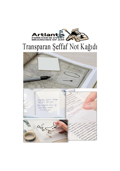 Yapışkanlı Şeffaf Not Kağıdı 50 Yaprak 1 Paket Kare Transparan Postit 75x75mm Yarı Saydam İşaretleyici Aydınger Not