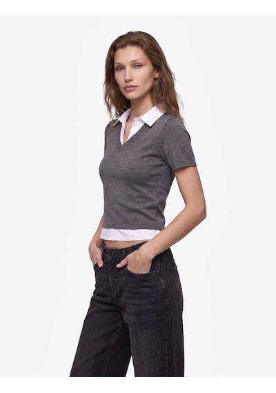 Koton Çift Kumaş Kullanımlı Katmanlı Slim Fit Kısa Kollu Gömlek Detaylı Tişört Gri 7wak70010ek Koton Çift Kumaş Kullanımlı Katmanlı Slim Fit Kısa Kollu Gömlek Detaylı Tişört Gri 7wak70010ek